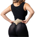 Fajas Salome 2506 black Colombian shapewear bodysuit with lumbar pad back view, post-surgery faja colombiana for women