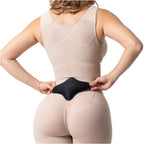 Fajas Salome 2506 beige Colombian shapewear bodysuit with lumbar foam pad, post-surgery faja back view women