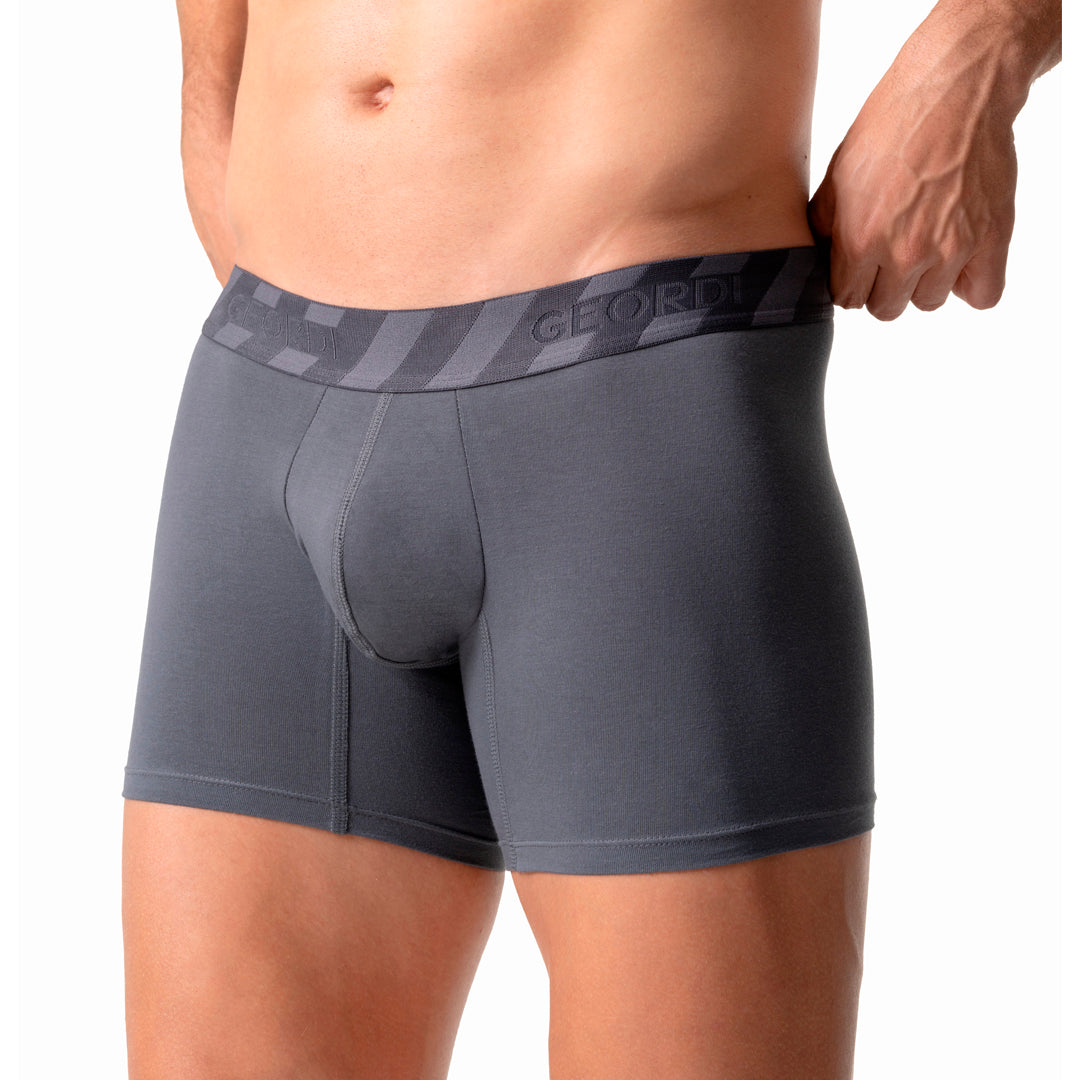 Diane Geordi B2148 gray men's boxer brief with contour pouch, Colombian compression garment front lifestyle view