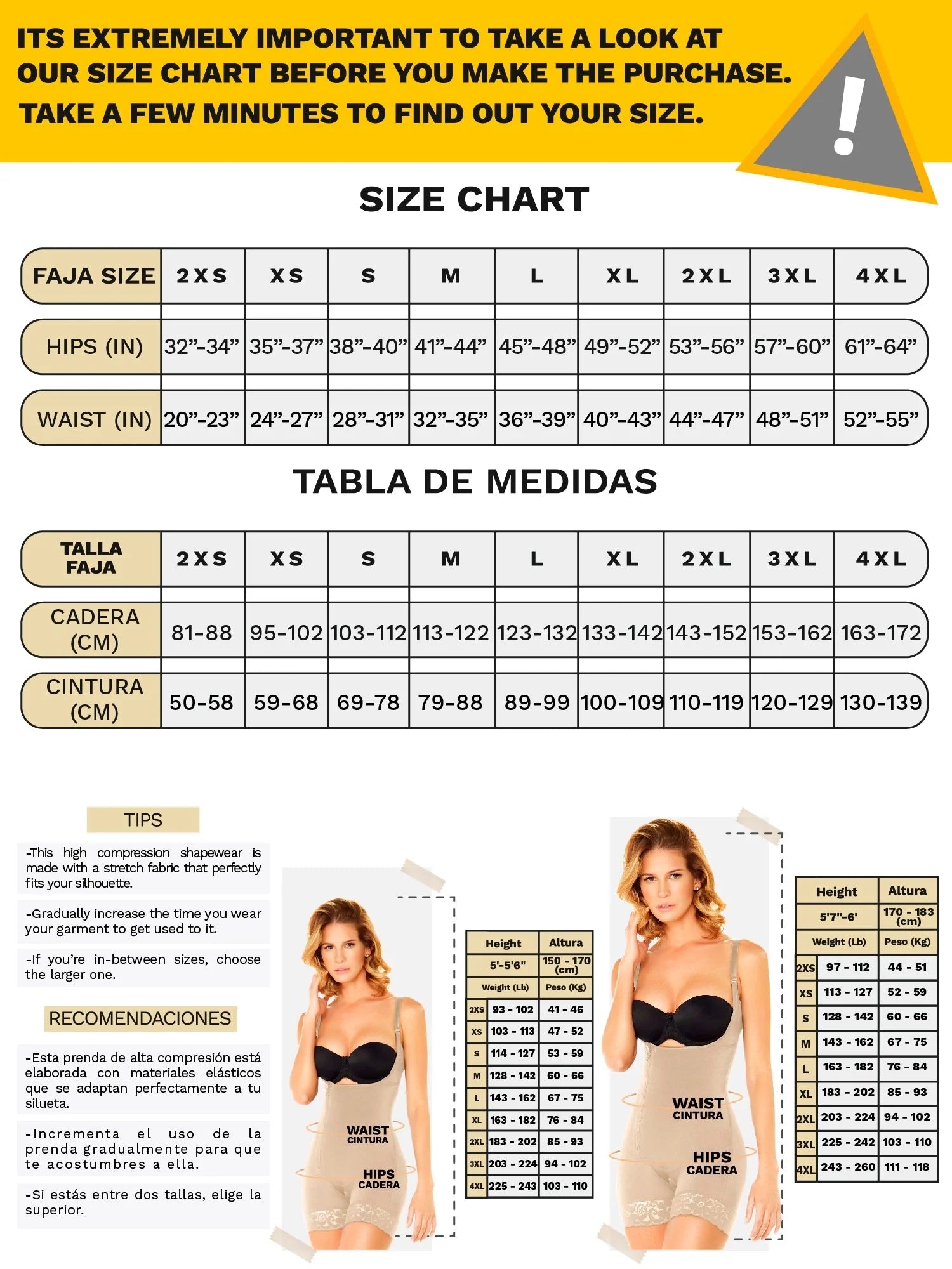 Diane & Geordi DAG-002406 nude full-body Colombian shapewear bodysuit size chart with compression faja measurement guide