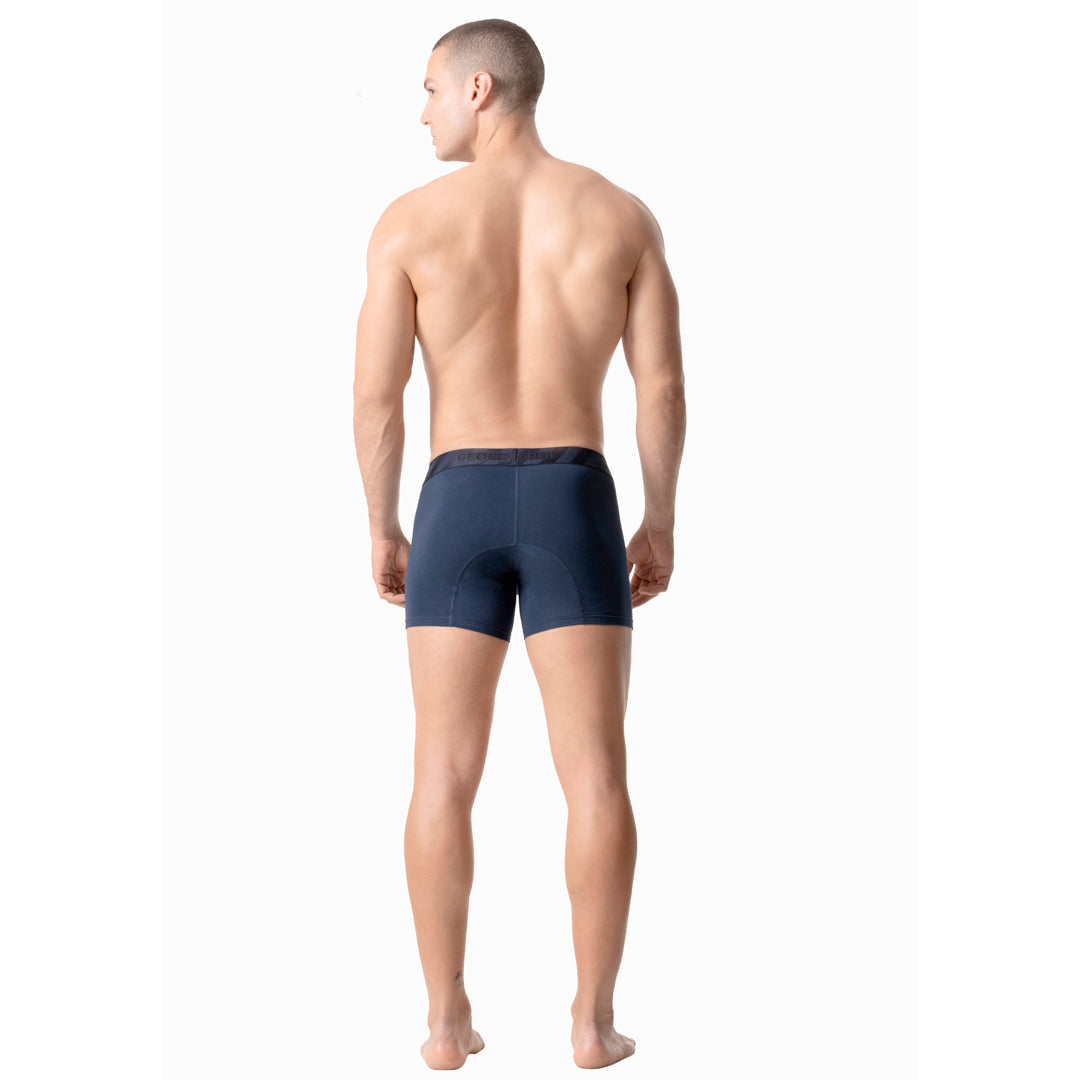 Diane & Geordi B2148 navy blue men's boxer brief with padded seat, Colombian compression garment back view