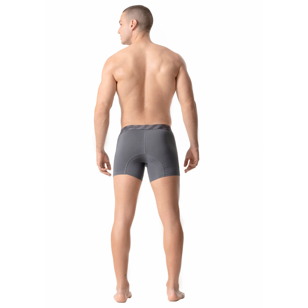 Diane & Geordi B2148 gray men's compression boxer brief Colombian shapewear back view with ergonomic fit