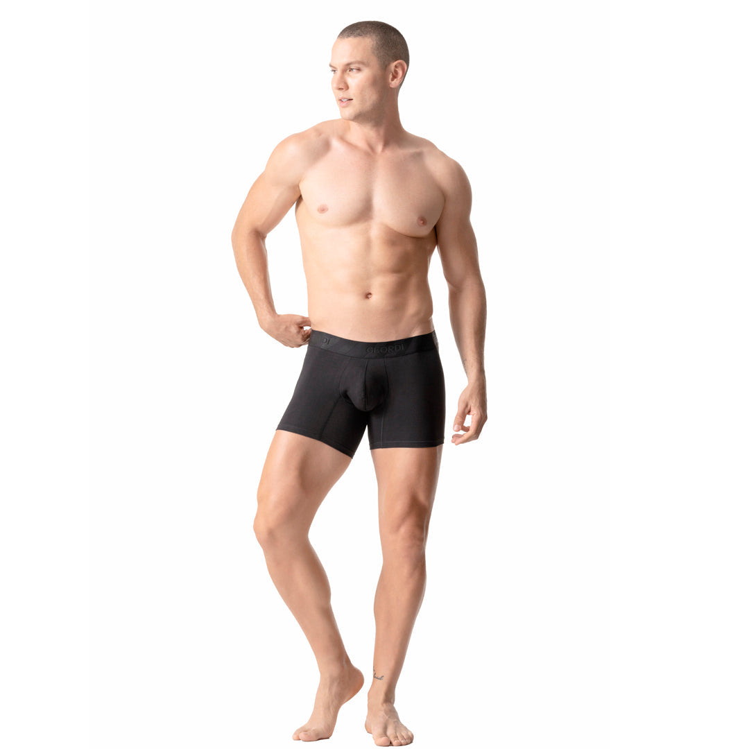 Diane and Geordi B2148 black men's boxer brief Colombian compression garment with contour pouch front view
