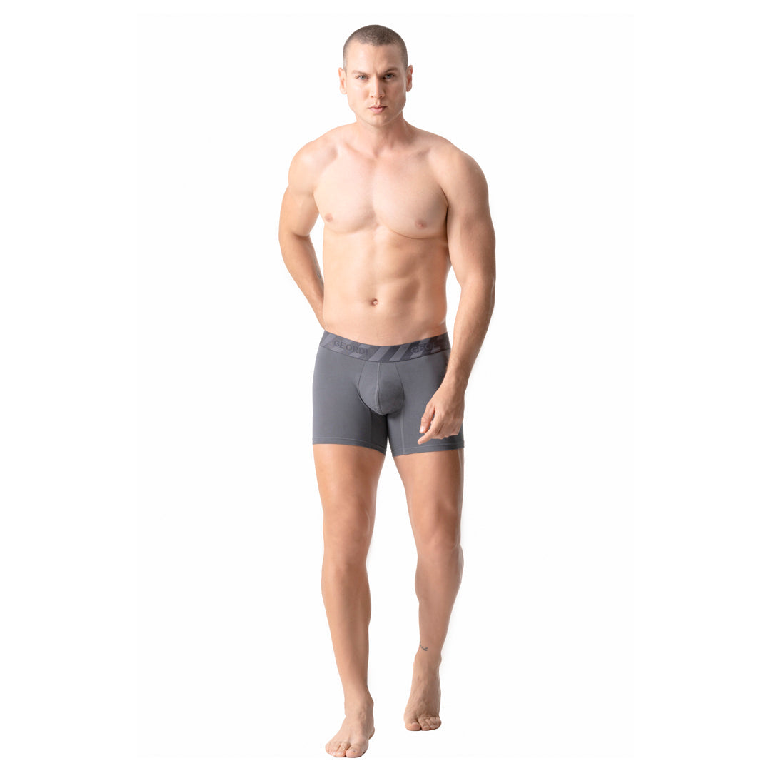 Diane Geordi B2148 gray men's boxer brief with contour pouch, Colombian compression garment front view