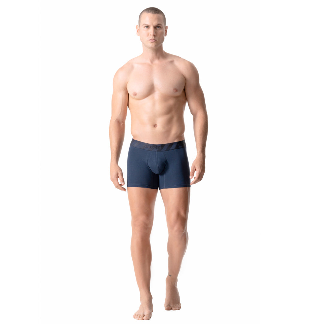 Diane & Geordi B2148 navy blue men's boxer brief front view, Colombian compression garment with wide waistband