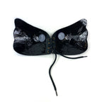 Diane Geordi DAG-V3000 black patent vinyl wing-shaped bust accessory with lace-up center, Colombian shapewear fashion piece