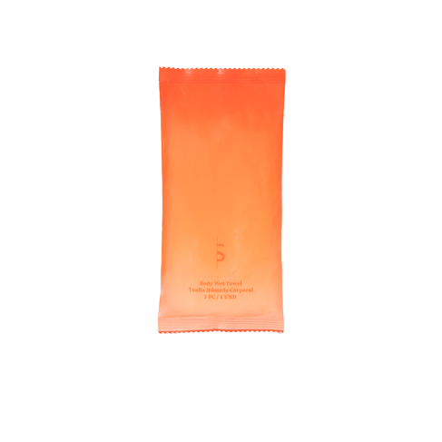 Be Shapy orange wet towel body wipe single pack accessory for Colombian shapewear faja post-surgery care routine