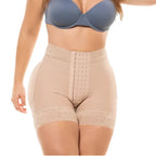 Fajas Salome SH-613B nude shaper shorts with hook closure and lace trim, Colombian shapewear for daily body shaper use front 