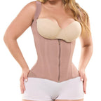 Fajas Salome 7013 mocha waist cincher vest with front zipper, Colombian shapewear post-surgery compression garment front view