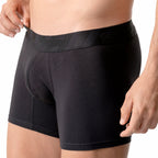 Diane & Geordi B2148 black boxer brief with contoured pouch, Colombian compression garment for men front view